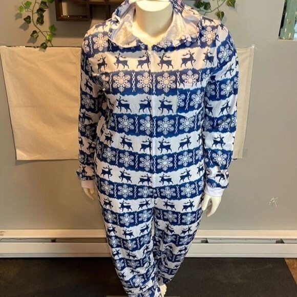 Jolly‎ Blue Unisex Adult Onesie Hooded Lounge Jumpsuit Holiday 2XL - Picture 1 of 8